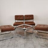 Suite of 4 skai and chrome armchairs 70