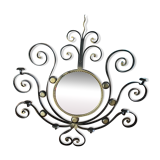 Large black wrought iron sun mirror Vallauris 60/70