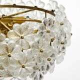 Very rare large heavy 1970s brass crystal glass flower ceiling lamp by Erns