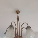 Art deco bronze chandelier with 5 tulips.