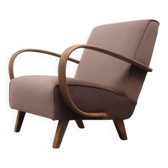 1930 Jindrich Halabala Bentwood Armchair in Dark Beige Velvet
