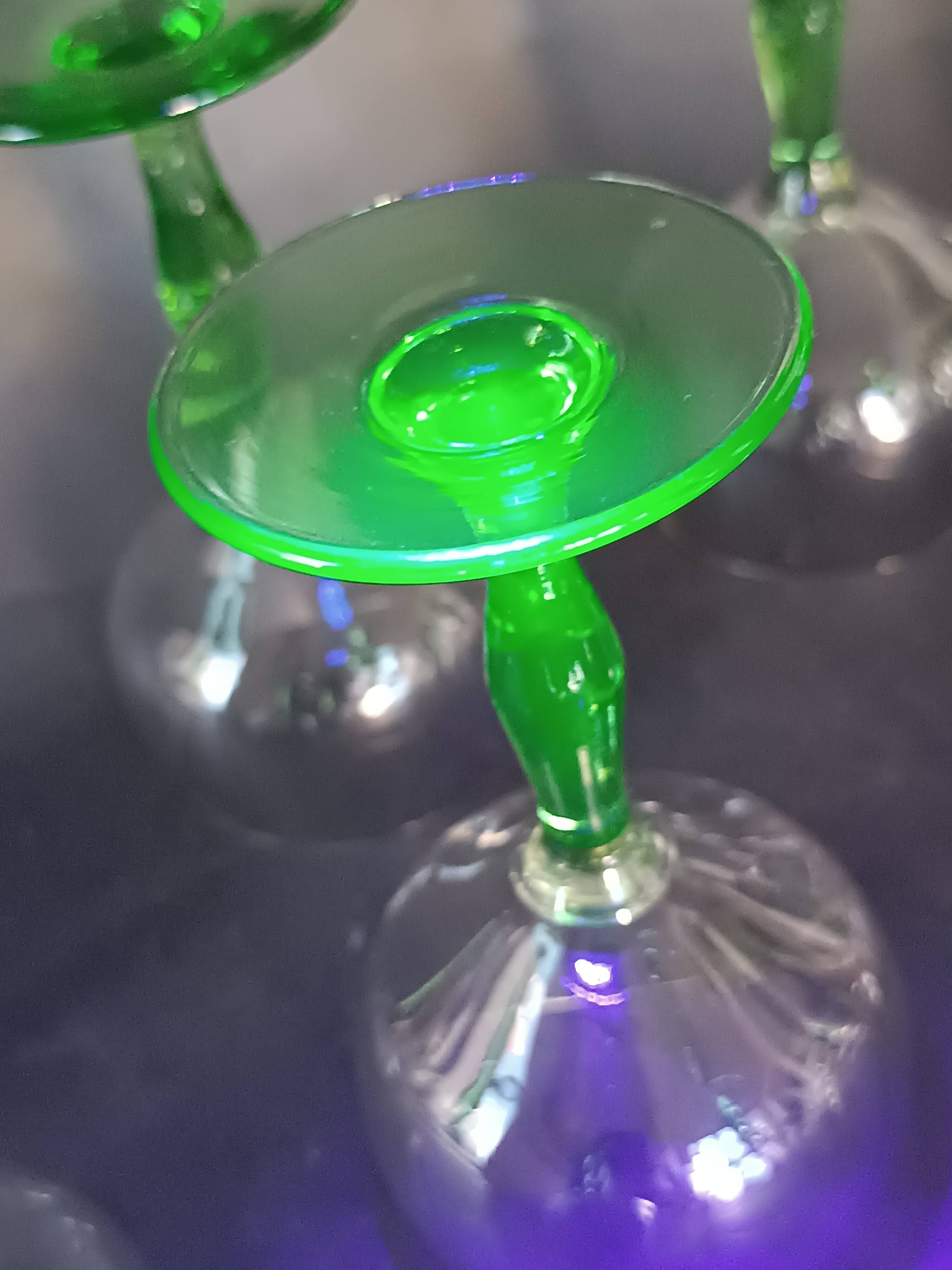 12 green footed wine glasses in opaline blown crystal 1900