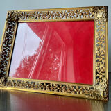 Antique xl metal frame in gold colored brass 29.5 cm x 23 cm convex glass