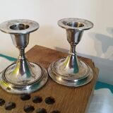 2 small silver metal candle holders