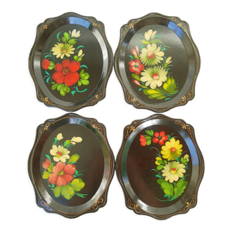 Set of 4 Russian flower trays in vintage plastic