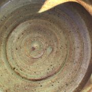 2 Handcrafted green-brown stoneware bowls signed