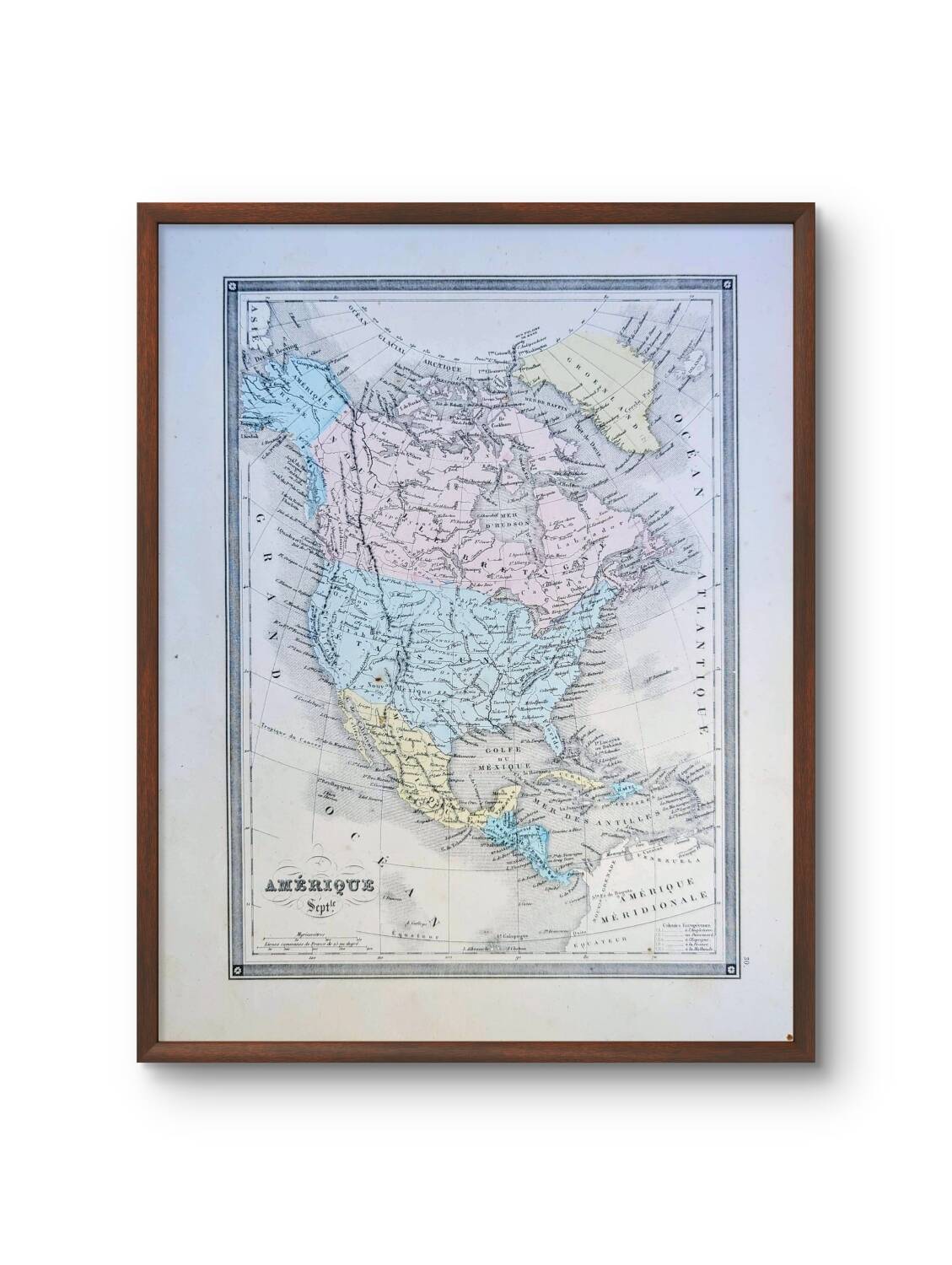 North America, old map, printed in 1852.