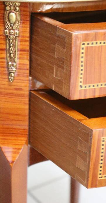 Pair of Bedside Tables / Salon in Marquetry Transition Style Louis XV/Louis XVI