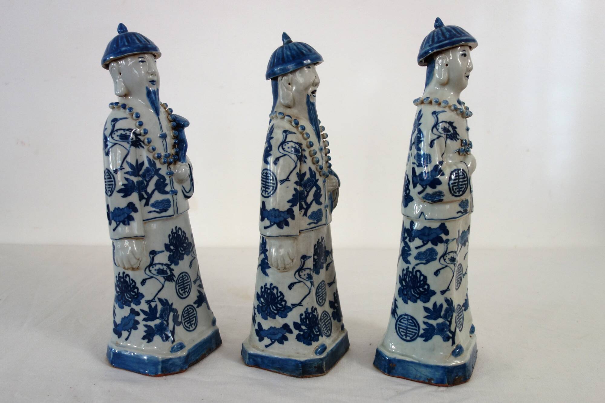 3 figurines of emperors from the Qing dynasty, China, early 20th century.