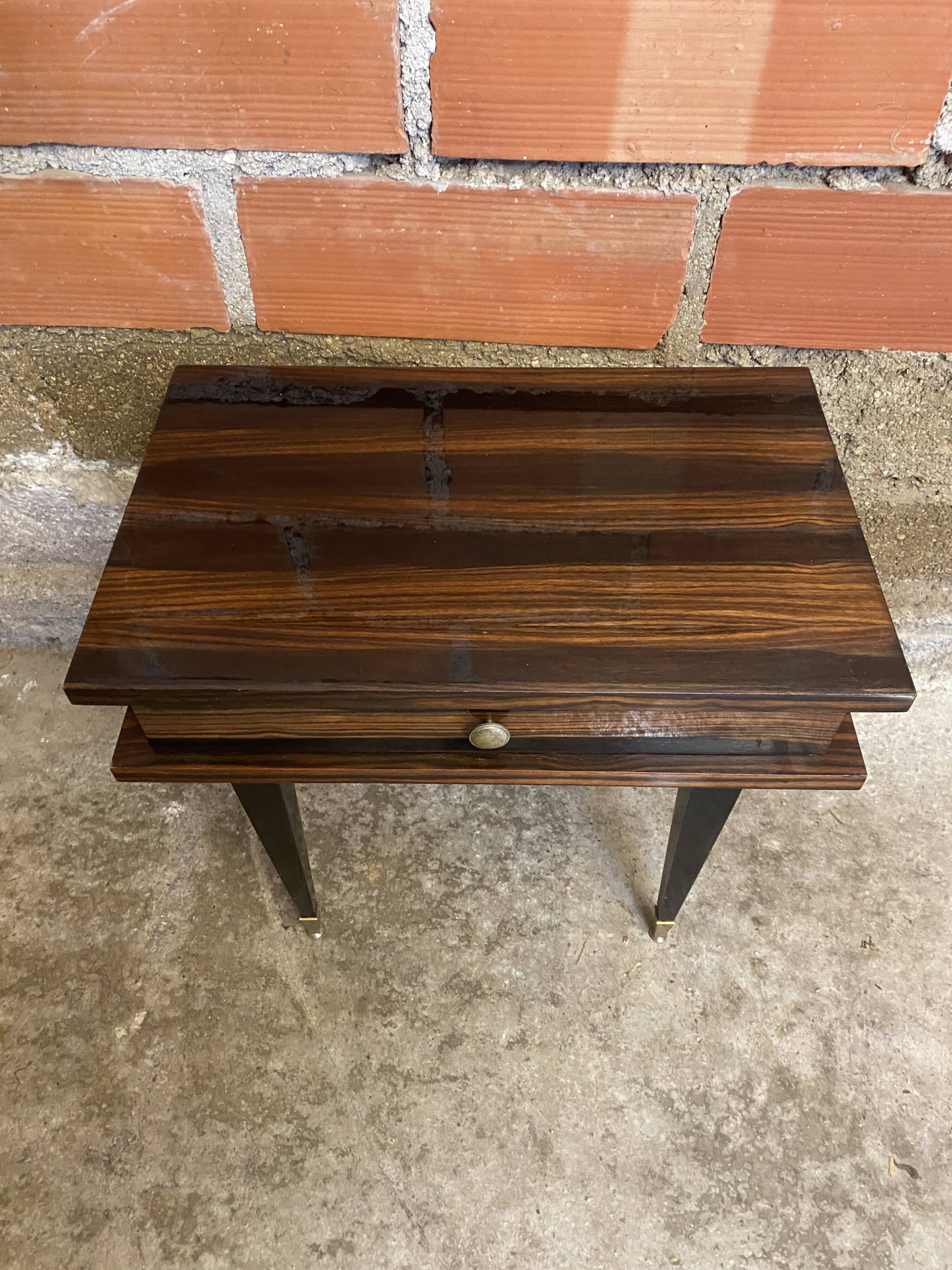 Antique Nightstand with Drawer, Macassar Wood, Mid 20th Century, Vintage