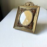 Cadre en métal antique en laiton doré cadre 10,5 cm x 9 cm verre convexe