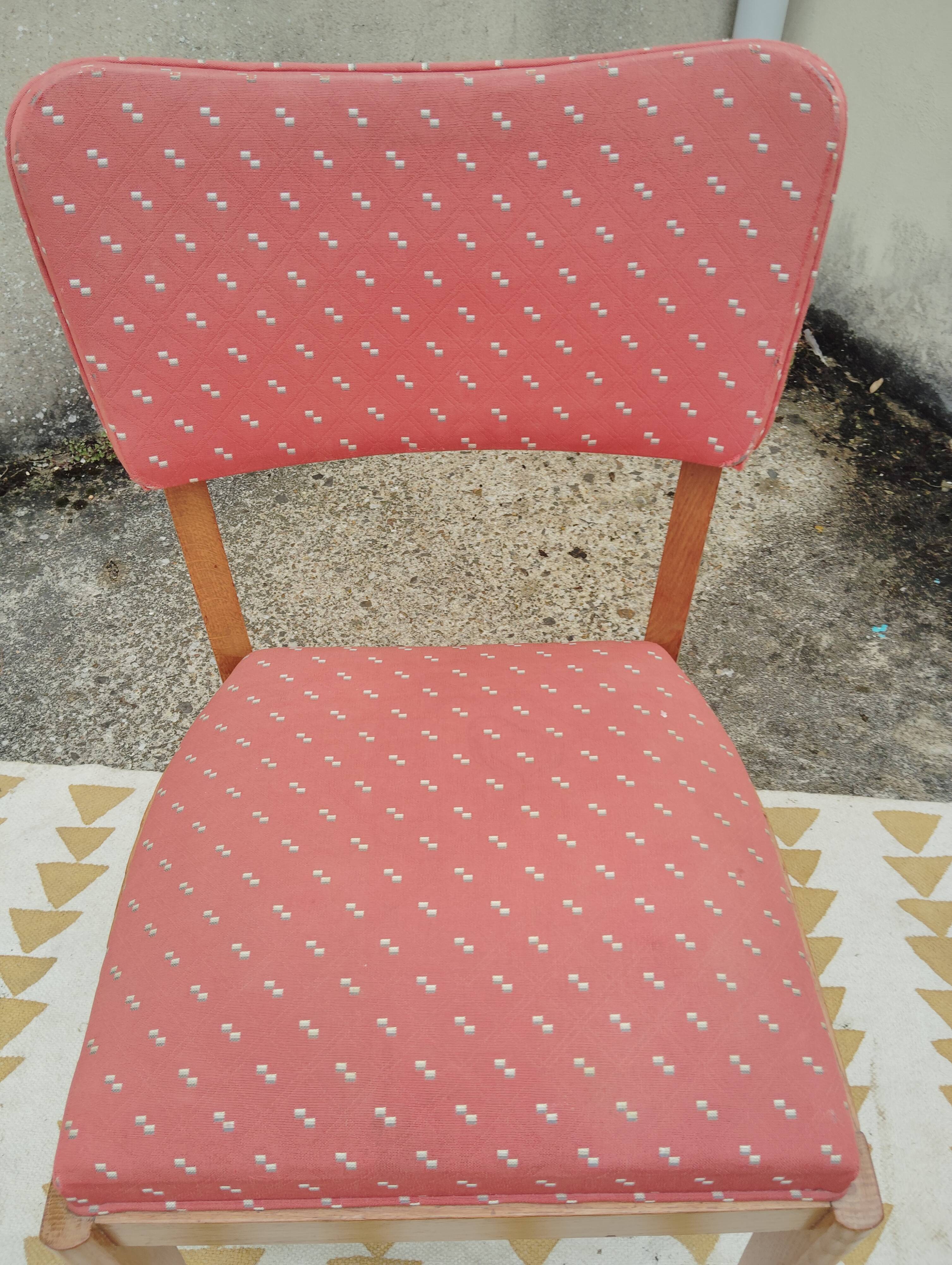 Set 6 chaises vintage structure chêne assise et dossier rouges
