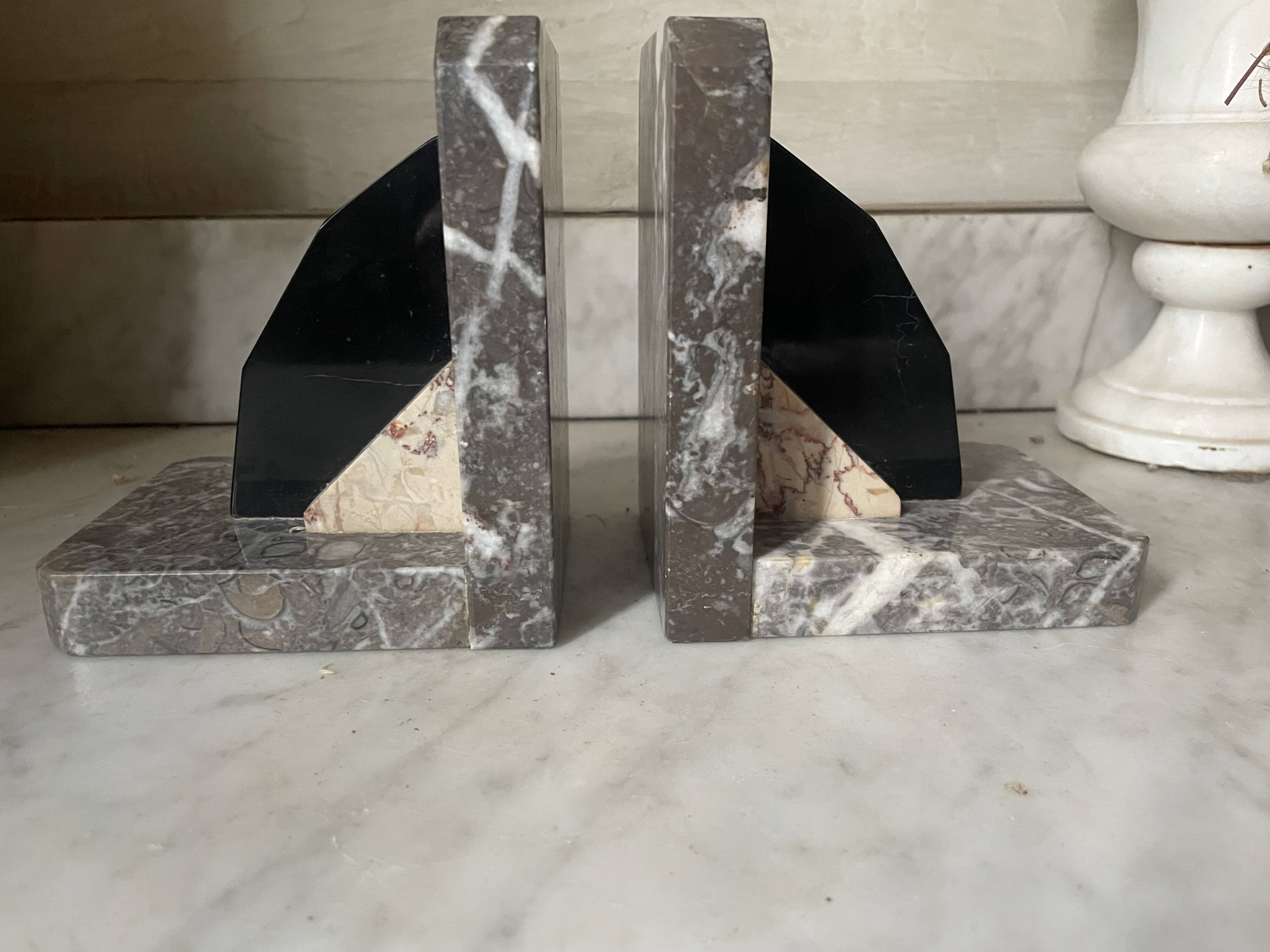 Pair of Art Deco marble and onyx bookends