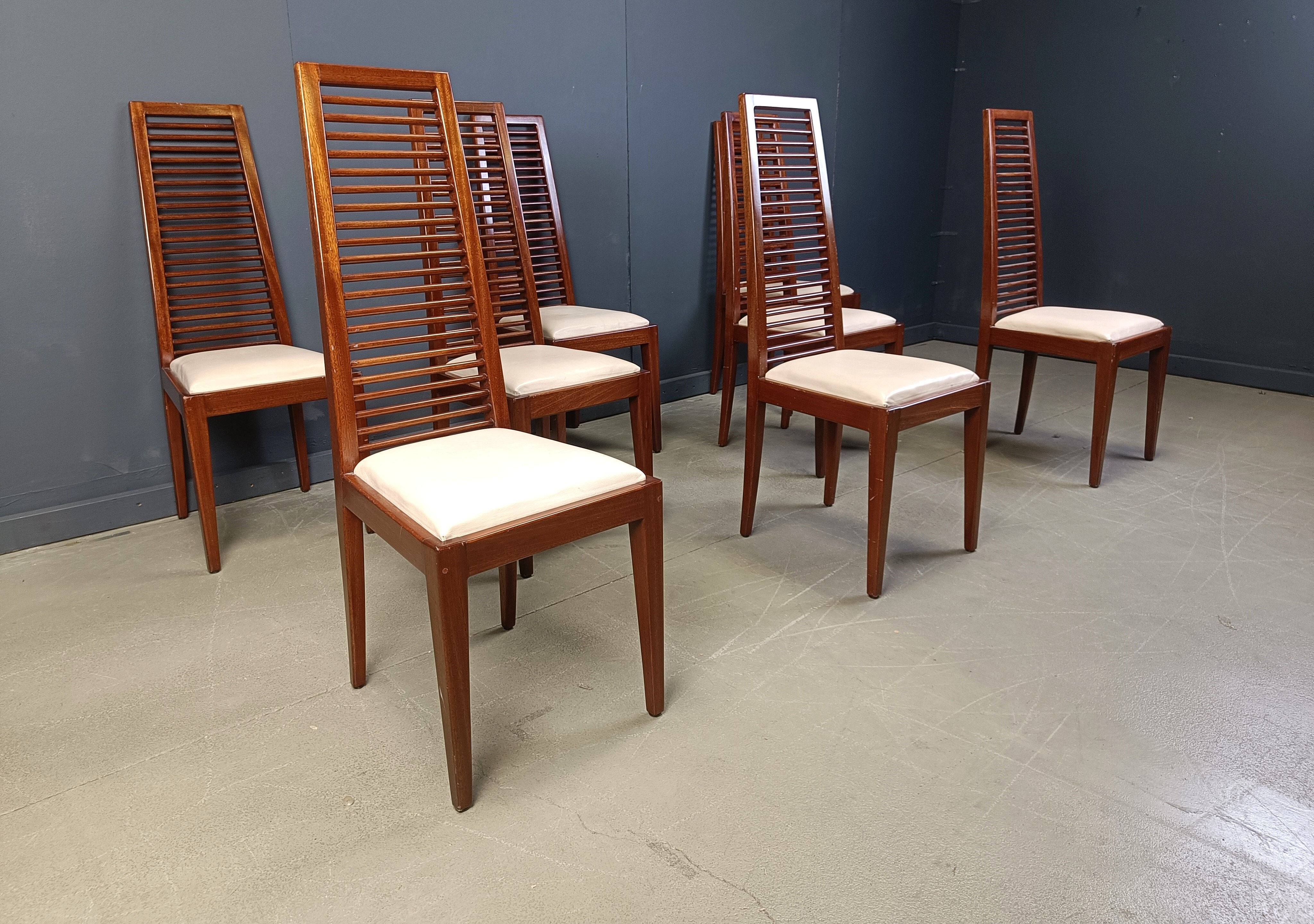 Set of 8 Italian high back dining chairs, 1980s