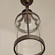 Vintage French Round Hall Lantern In Copper With Cylindrical Glass Shade 3681