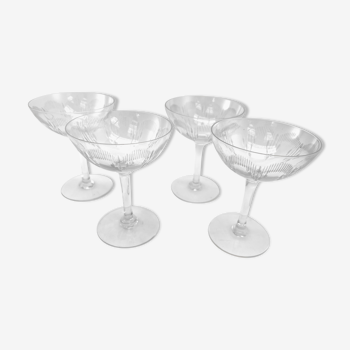 4 crystal champagne glasses of Baccarat model Molière