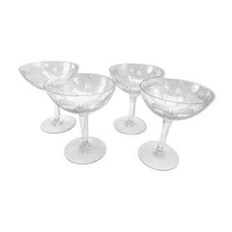 4 crystal champagne glasses of Baccarat model Molière