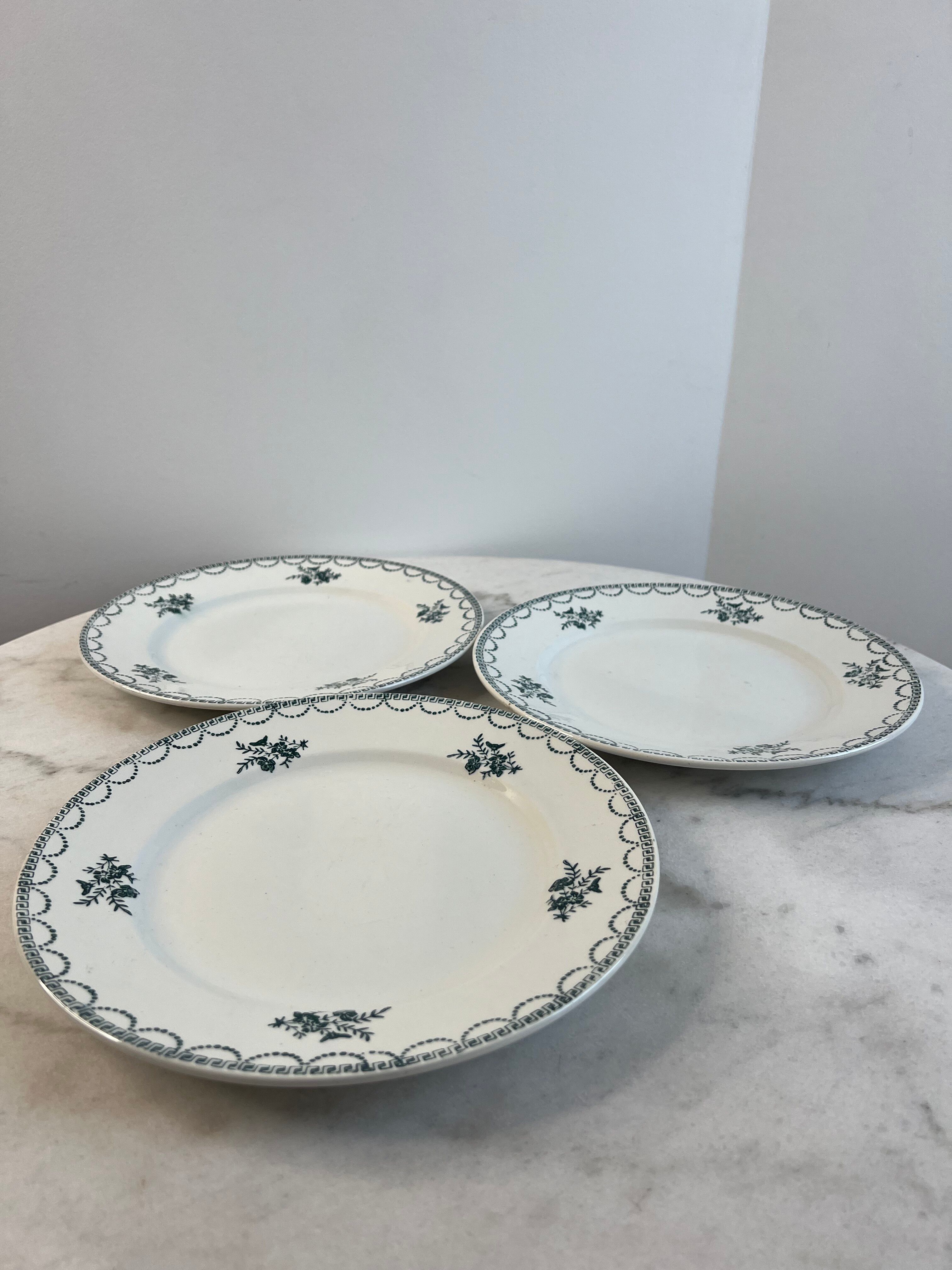 Set of 3 antique flat plates — Céranord pottery, model “