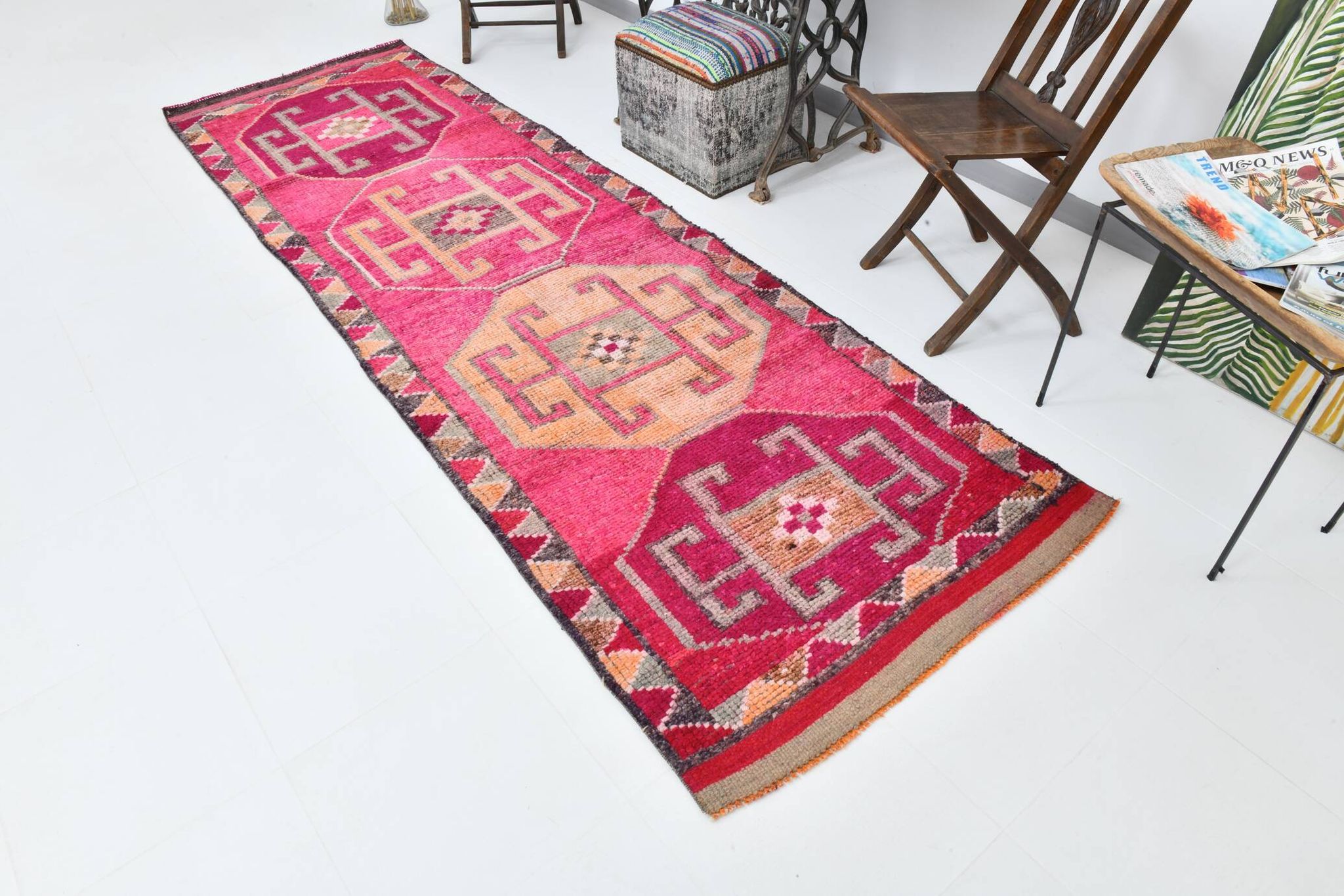 3x10 pink red turkish vintage runner rug, 101x323cm sk 18180 free shipping