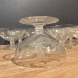 Suite of 12 champagne glasses in cut glass with floral decoration