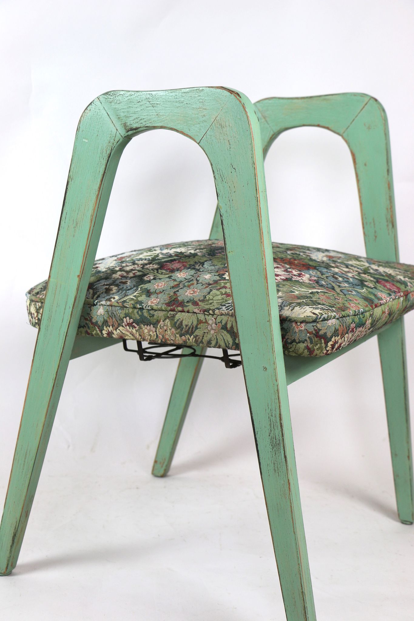 Lot de 2 tabourets verts à fleurs vintage