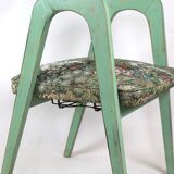 Lot de 2 tabourets verts à fleurs vintage