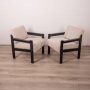 Pair of vintage 80's armchairs in wood and fabric italian design