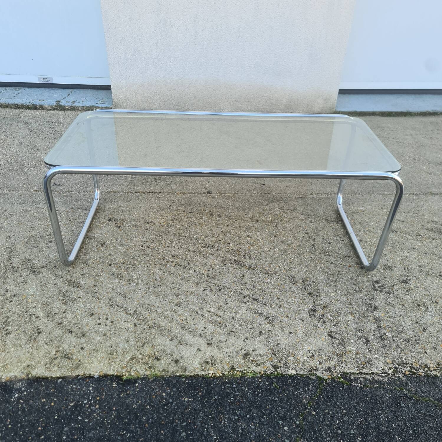 Bauhaus "laccio" style coffee table Marcel Breuer, glass and chrome tubular