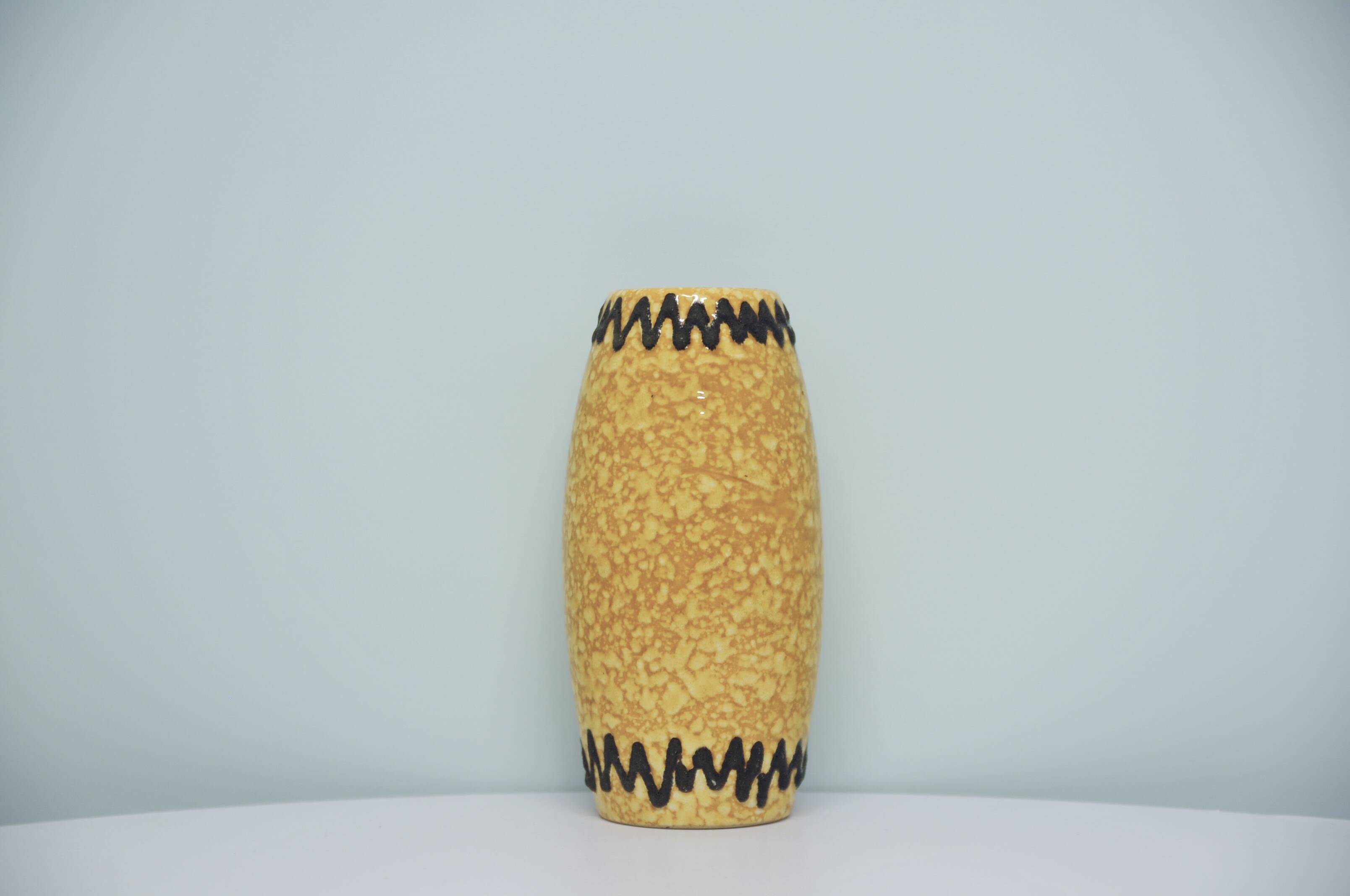 vintage mottled ochre yellow and brown zigzag vase West Germany