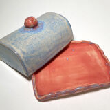 Blue and pink butter maker in ceramic
