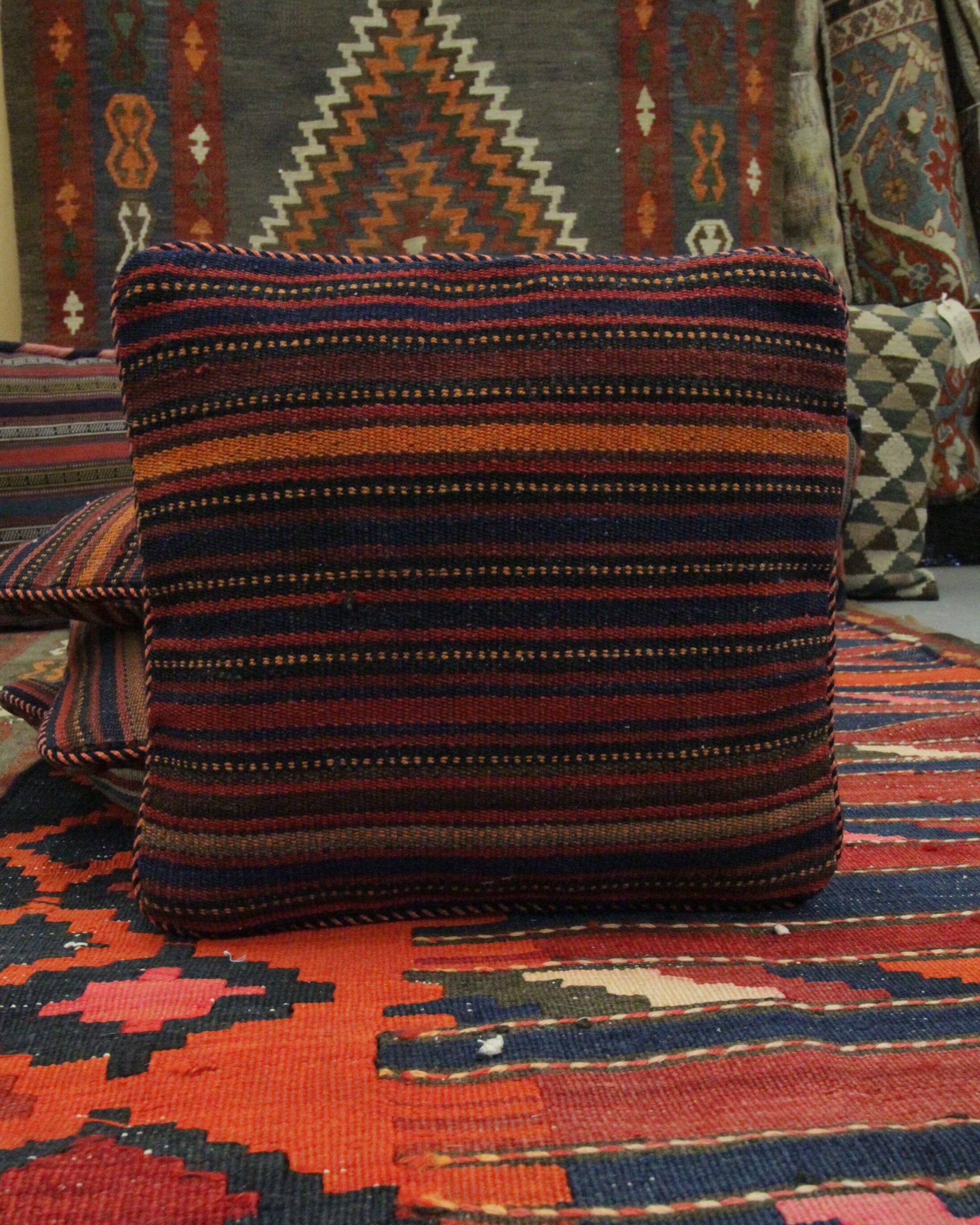 Bold Striped Wool Kilim Cushion Cover Handmade Scatter Pillow 35x35cm