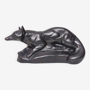 Art Deco black ceramic fox statue