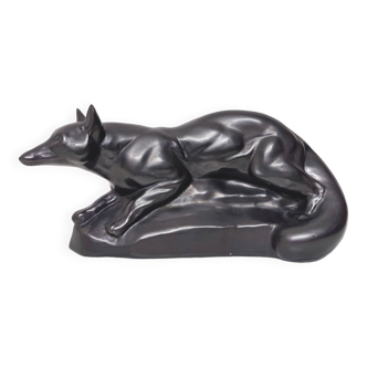 Art Deco black ceramic fox statue