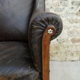 Banquette en cuir et marqueterie de nacre