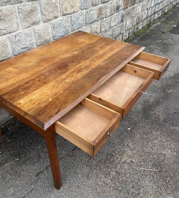 Table Bureau en Merisier avec trois tiroirs