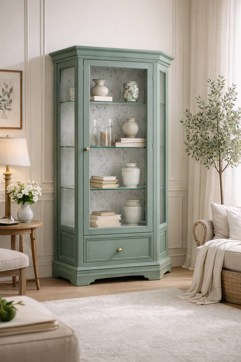 Bronze green display cabinet bookshelf