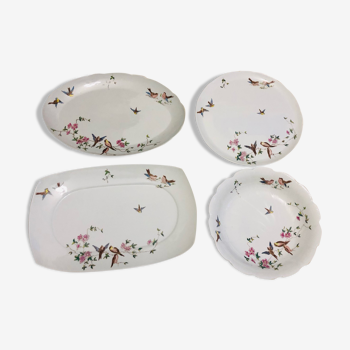 4 large serving dishes in Limoges porcelain hand-painted decoration
