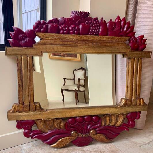 LARGE ITALIAN MIRROR in ART DECO style in gilded wood with fruit decoration