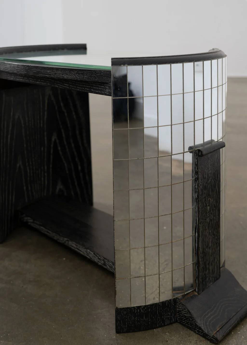 Vintage ebonised oak and mirror mosaic side table