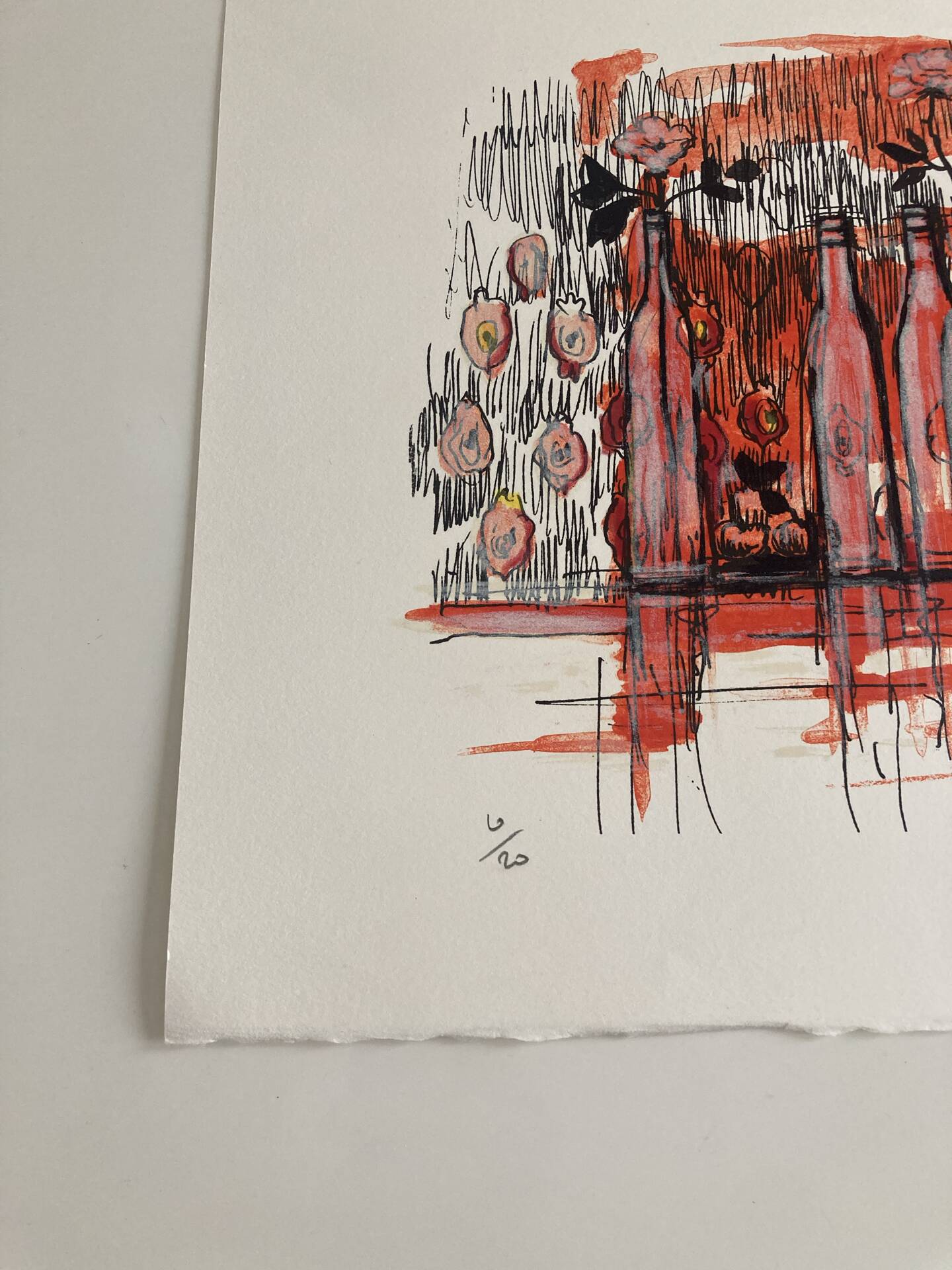 Numbered lithograph (10/20) and signed by Michel Henry - The Bottles