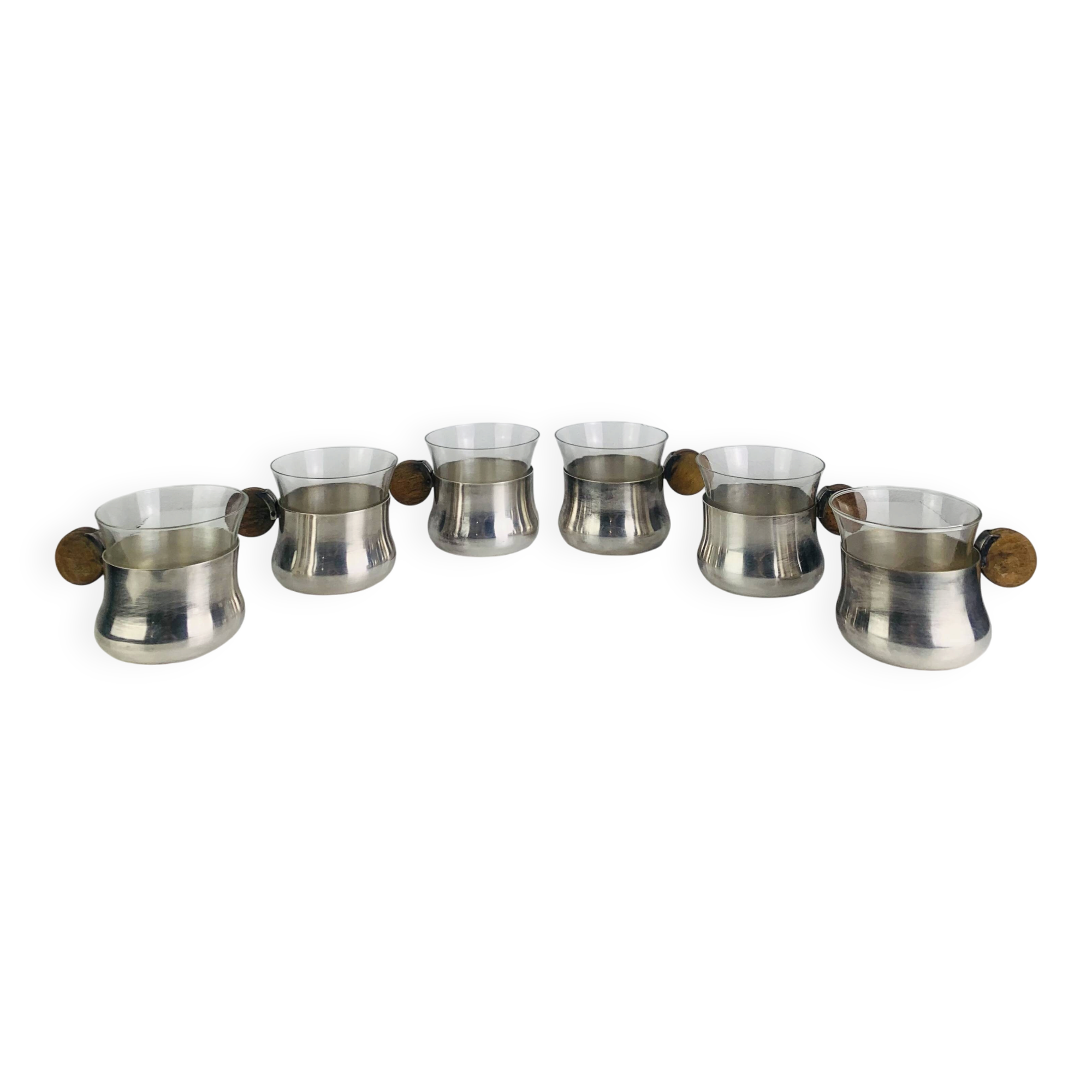 6 Art Deco silver-plated metal and glass cups by Sigg Switzerland