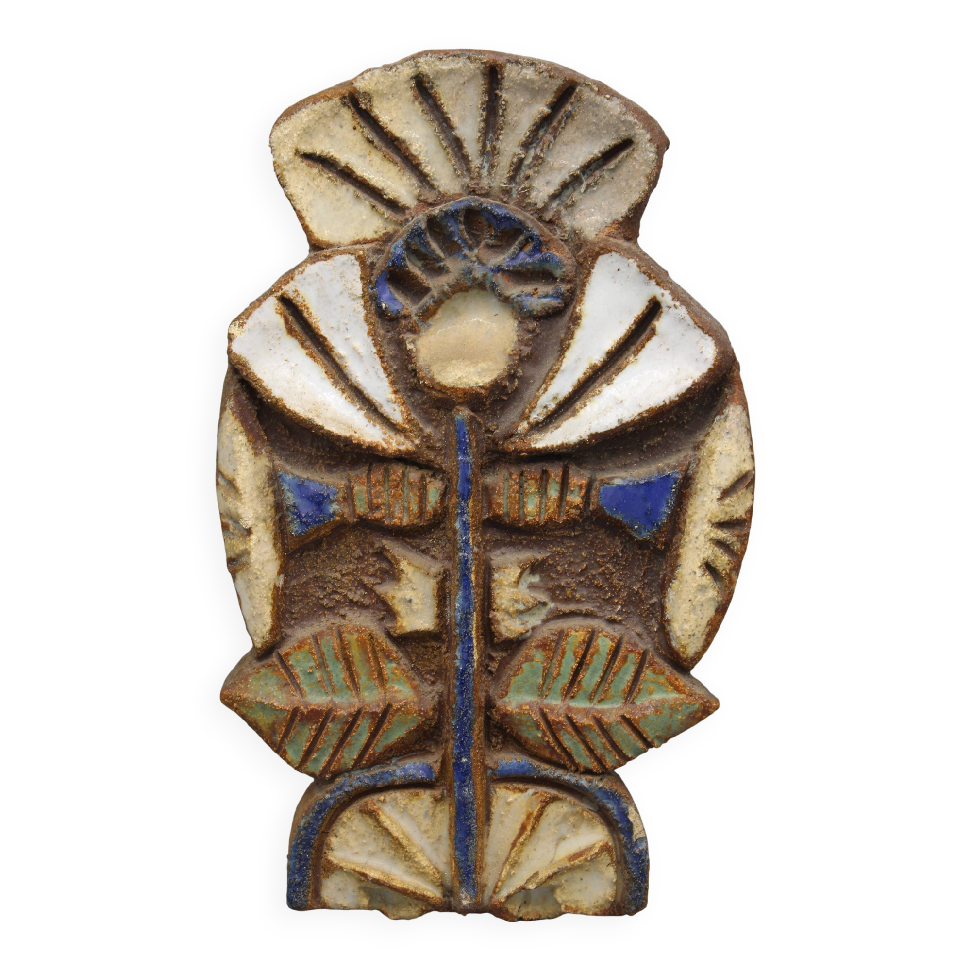 Enameled stoneware wall plaque - the argonauts - vallauris design circa 1950 1960