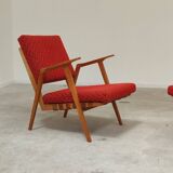 Pair of armchairs in mottled red and wood by Uluv, former Czechoslovakia 1960