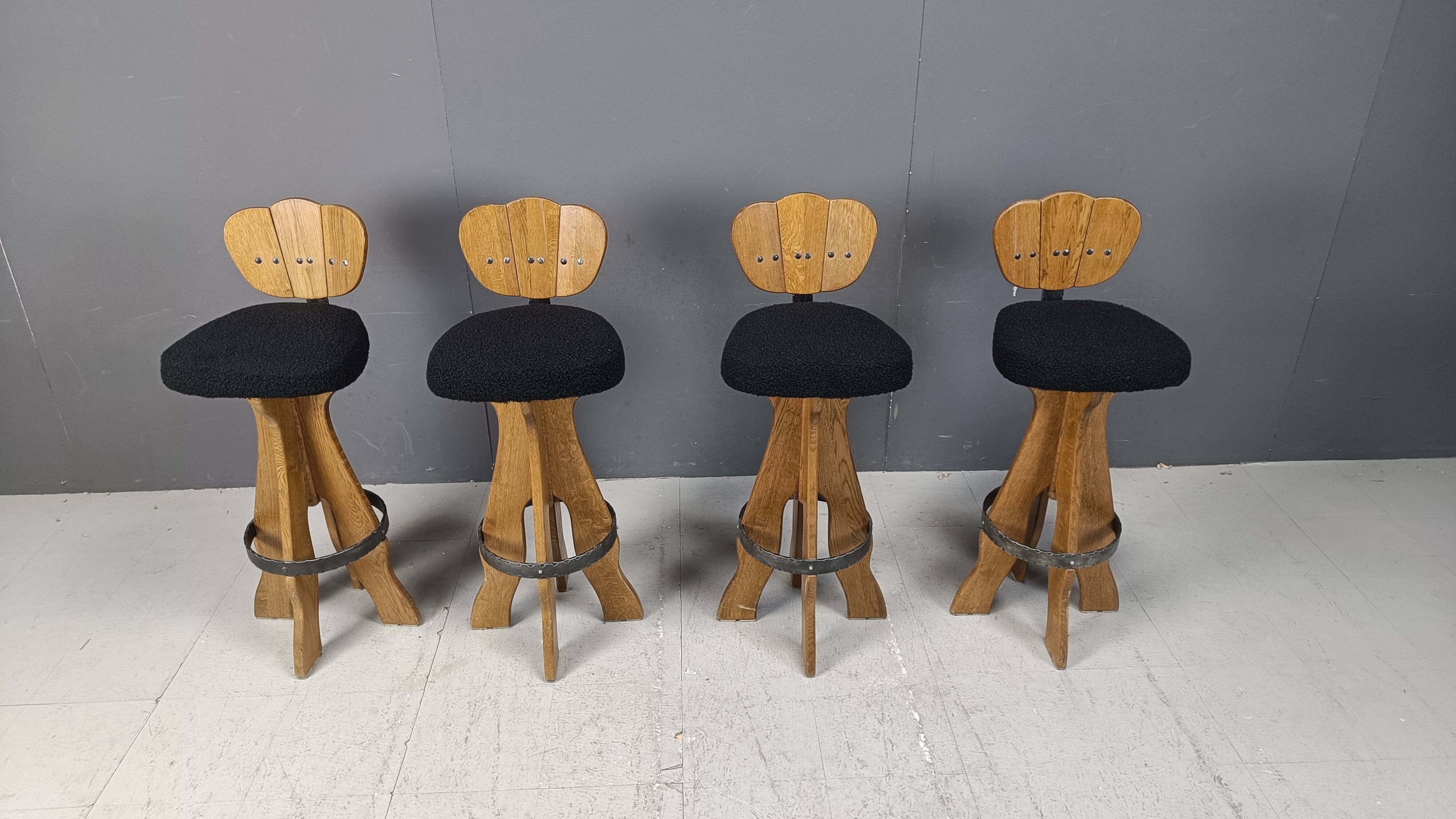 Set of 4 vintage brutalist bar stools, 1960s
