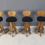 Set of 4 vintage brutalist bar stools, 1960s