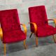 Pair of 6951 red velvet armchairs by Jaroslav Smidek for Ton