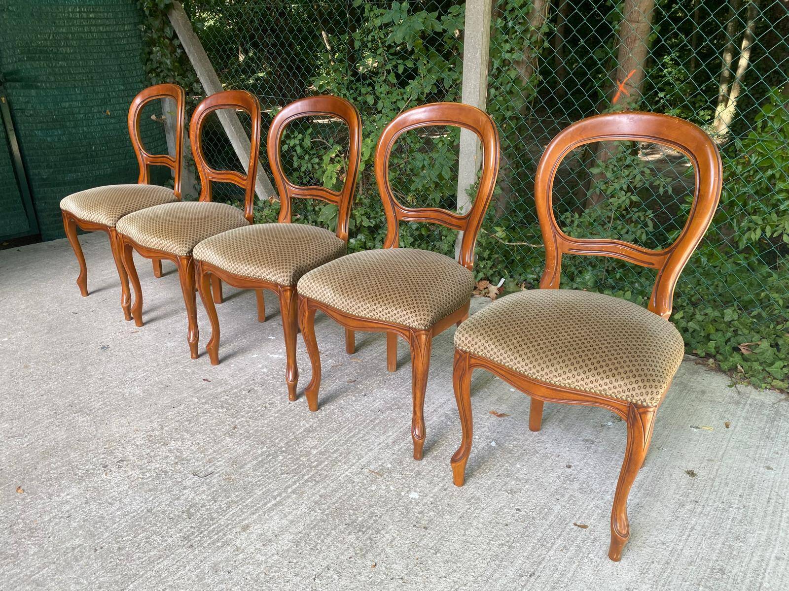 5 vintage Louis Philippe dining chairs Solid curved wood