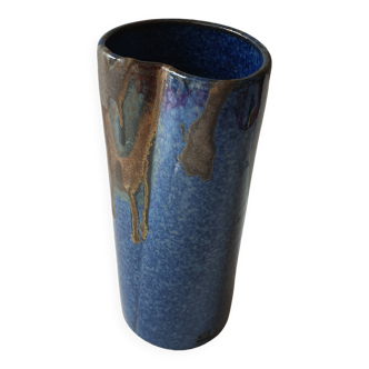 Vase en céramique à couverte bleue Signée Jean CACHELEUX (Puisaye)