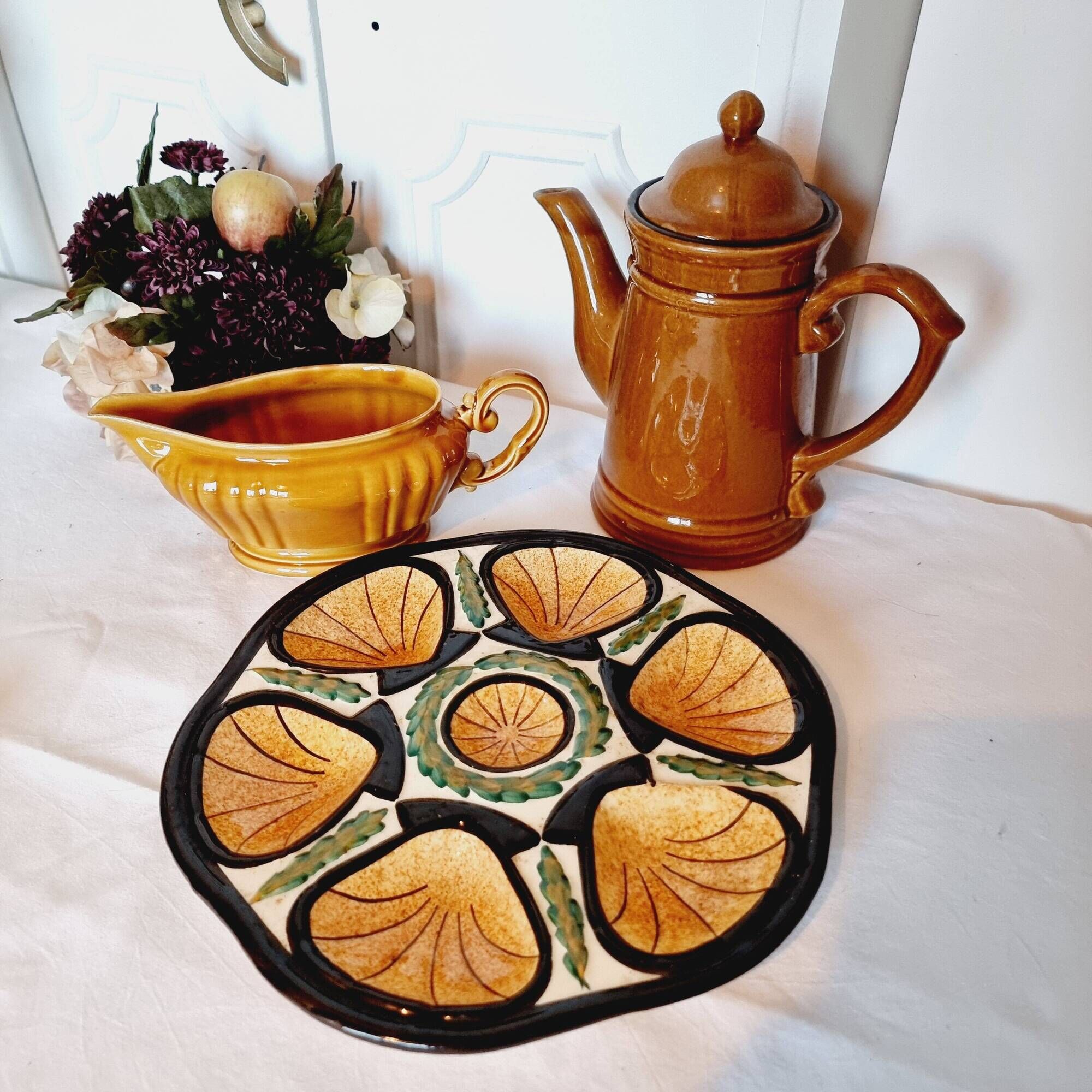 St Jean de Bretagne 1960s French ceramic oyster dish mid century style