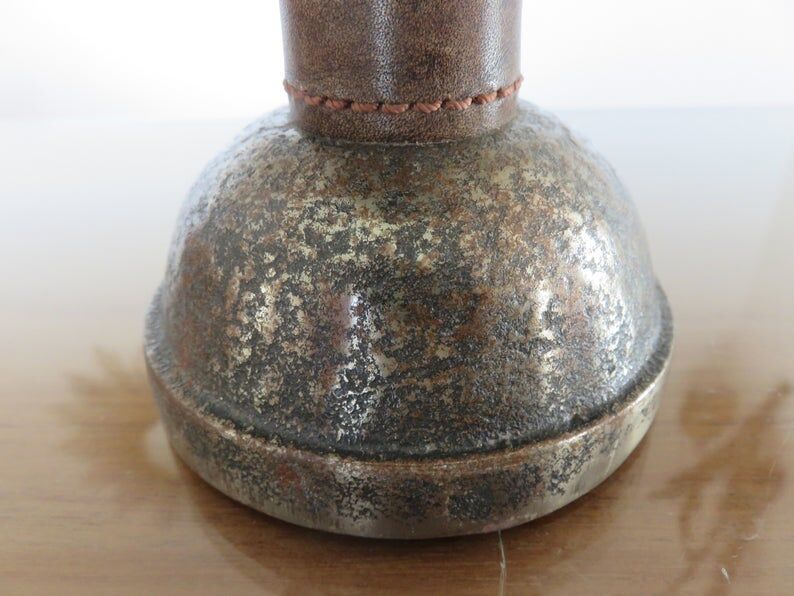 Pair of hammered raw steel and leather lamps 40 50s